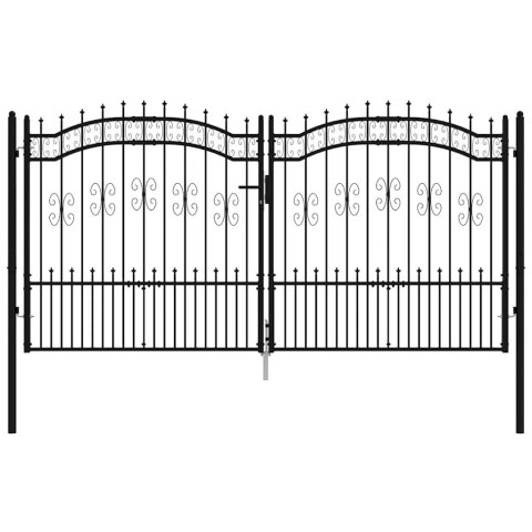 BRAMA OGRODZENIOWA Z WŁÓCZNIĄ CZARNA 305X150CM MALOWANA PROSZKOWO STAL