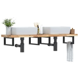 PÓŁKA ŚCIENNA POD UMYWALKĘ PODWÓJNA STAL I LITE DREWNO AKACJOWE