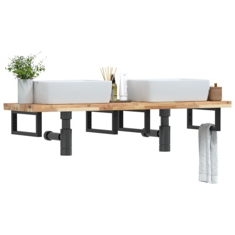 PÓŁKA ŚCIENNA POD UMYWALKĘ PODWÓJNA STAL I LITE DREWNO AKACJOWE