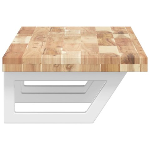 PÓŁKA ŚCIENNA POD UMYWALKĘ PODWÓJNA STAL I LITE DREWNO AKACJOWE