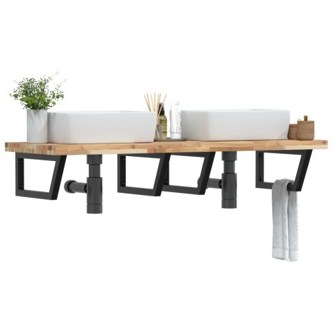 PÓŁKA ŚCIENNA POD UMYWALKĘ PODWÓJNA STAL I LITE DREWNO AKACJOWE