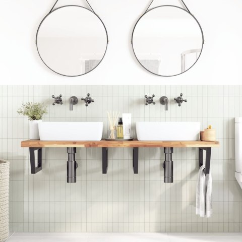 PÓŁKA ŚCIENNA POD UMYWALKĘ PODWÓJNA STAL I LITE DREWNO AKACJOWE