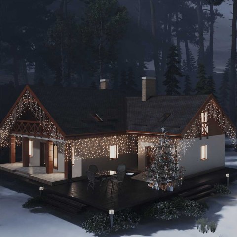 ZASŁONA ŚWIETLNYCH SOPLI 10M 400 DIOD LED CIEPŁA BIEL