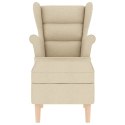 FOTEL Z PODNÓŻKIEM KREMOWY TAPICEROWANY TKANINĄ