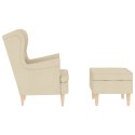 FOTEL Z PODNÓŻKIEM KREMOWY TAPICEROWANY TKANINĄ