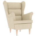 FOTEL Z PODNÓŻKIEM KREMOWY TAPICEROWANY TKANINĄ