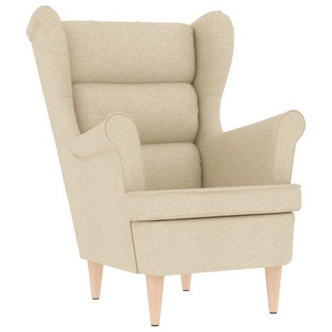 FOTEL Z PODNÓŻKIEM KREMOWY TAPICEROWANY TKANINĄ