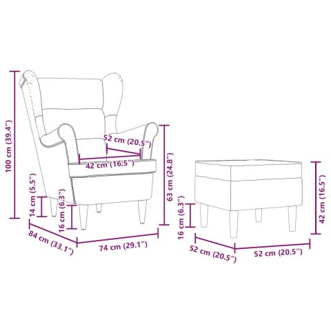 FOTEL Z PODNÓŻKIEM KREMOWY TAPICEROWANY TKANINĄ