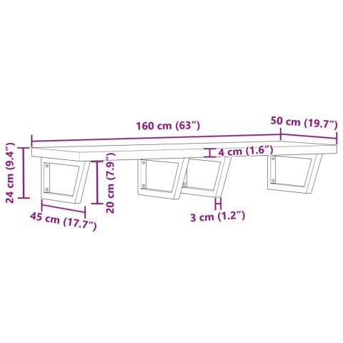PÓŁKA ŚCIENNA POD UMYWALKĘ STAL I LITE DREWNO AKACJOWE