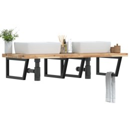 PÓŁKA ŚCIENNA POD UMYWALKĘ STAL I LITE DREWNO AKACJOWE