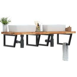 PÓŁKA ŚCIENNA POD UMYWALKĘ STAL I LITE DREWNO AKACJOWE