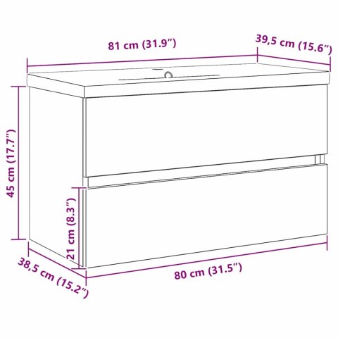 SZAFKA POD UMYWALKĘ Z DRZWIAMI CZARNY DĄB 80X39X62CM