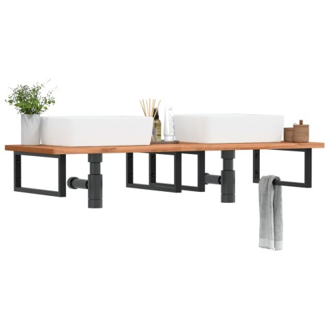 PÓŁKA ŚCIENNA POD UMYWALKĘ STAL I LITE DREWNO BUKOWE