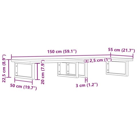 PÓŁKA ŚCIENNA POD UMYWALKĘ STAL I LITE DREWNO BUKOWE