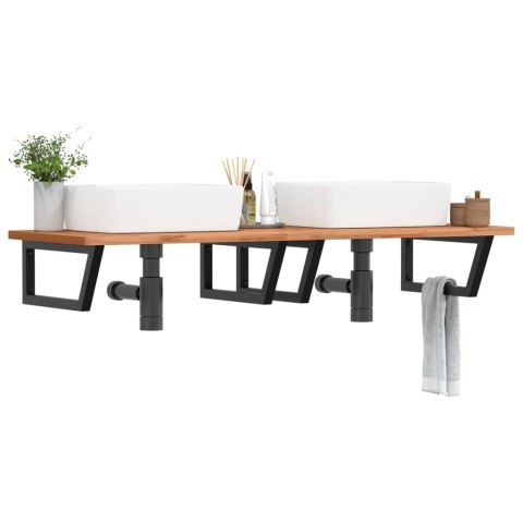 PÓŁKA ŚCIENNA POD UMYWALKĘ STAL I LITE DREWNO BUKOWE