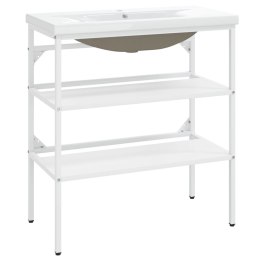 STELAŻ ŁAZIENKOWY BIAŁY Z UMYWALKĄ CERAMICZNĄ 81 CM STOJĄCY LOFT METALOWY