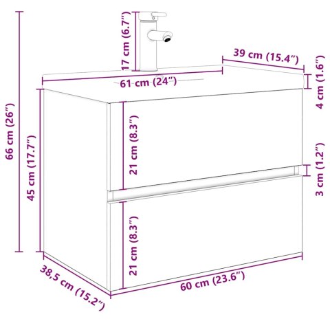 SZAFKA POD UMYWALKĘ Z WBUDOWANĄ UMYWALKĄ I BATERIĄ STARE DREWNO