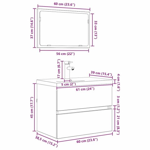 ZESTAW MEBLI ŁAZIENKOWYCH 3 PCS STARE DREWNO 60X38.5X45CM