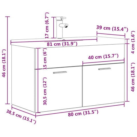 SZAFKA POD UMYWALKĘ ŁAZIENKOWĄ Z WBUDOWANĄ UMYWALKĄ I BATERIĄ