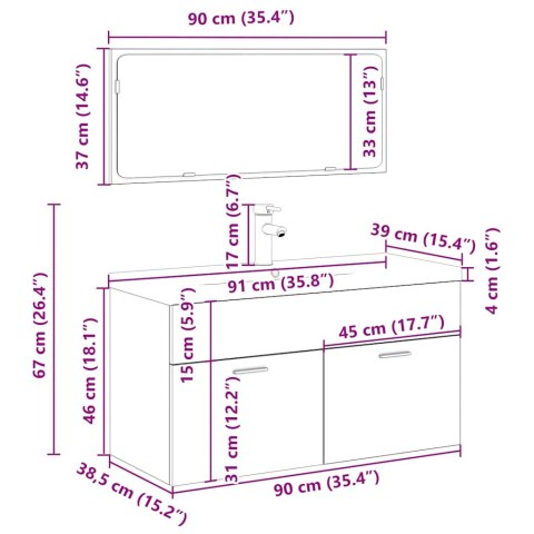 3-CZĘŚCIOWY ZESTAW MEBLI ŁAZIENKOWYCH KOLOR STAREGO DREWNA