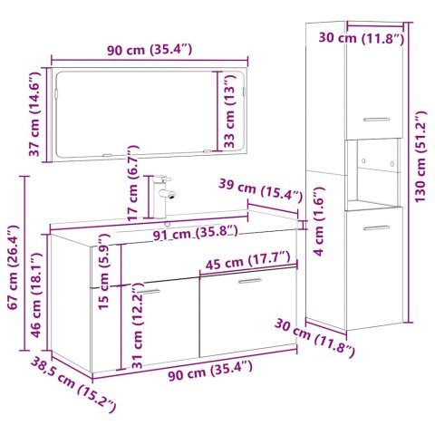 4-CZĘŚCIOWY ZESTAW MEBLI ŁAZIENKOWYCH DĄB ARTISAN