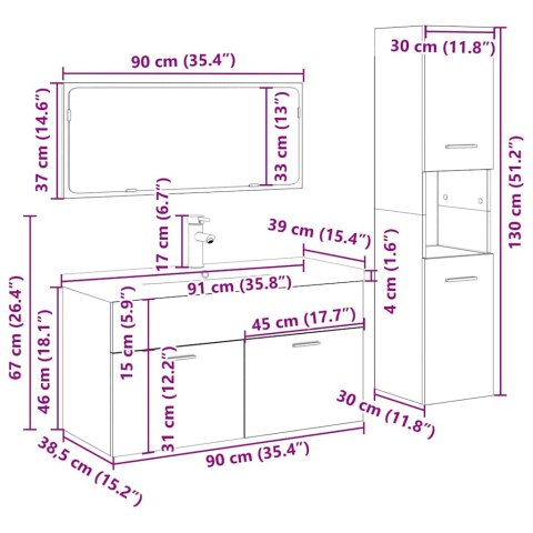 4-CZĘŚCIOWY ZESTAW MEBLI ŁAZIENKOWYCH STARE DREWNO