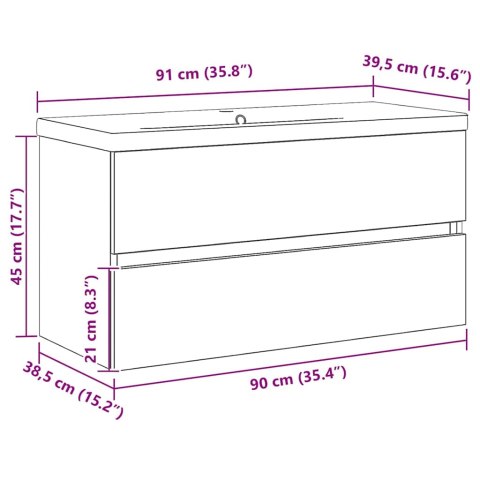 SZAFKA POD UMYWALKĘ Z DRZWIAMI CZARNY DĄB 90X39X62CM