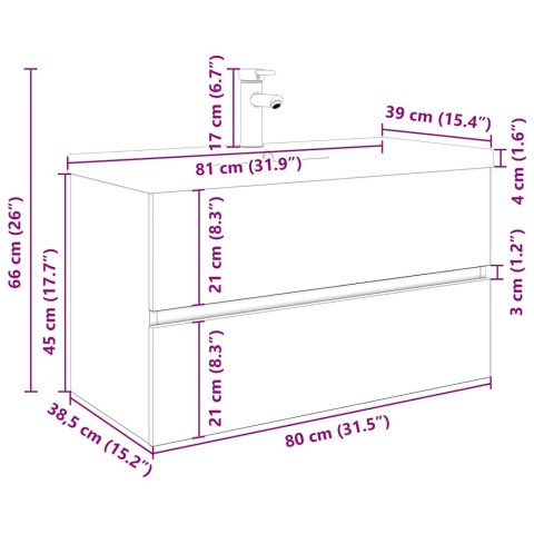 SZAFKA POD UMYWALKĘ Z WBUDOWANĄ UMYWALKĄ I BATERIĄ DĄB ARTISAN