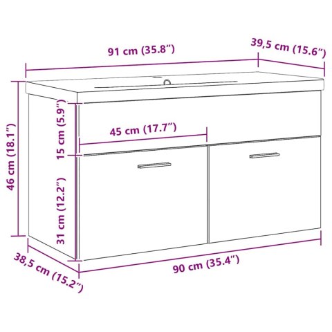 SZAFKA UMYWALKOWA Z DRZWIAMI CZARNY DĄB 90X38.5X46CM