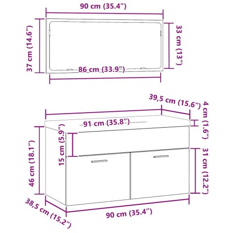 ZESTAW MEBLI ŁAZIENKOWYCH 3 SZT. CZARNY DĄB 90X38.5X46CM