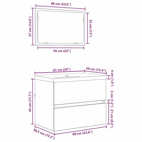 ZESTAW MEBLI ŁAZIENKOWYCH 3 PCS STARE DREWNO 60X38.5X45CM