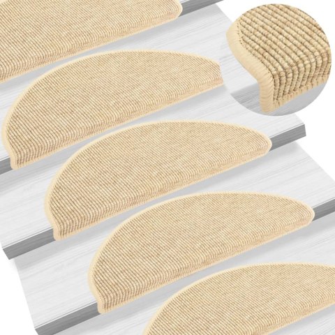 VidaXL Maty na schody 15 szt. 65x21x4 cm Jasnobeżowe półokrągłe duże
