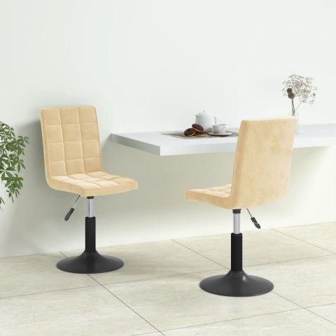 OBROTOWE KRZESŁA STOŁOWE 2 SZT. KREMOWE AKSAMITNE