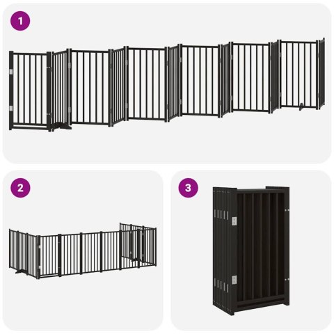 SKŁADANA BRAMKA DLA PSA Z DRZWIAMI 12 PANELI CZARNA 600CM