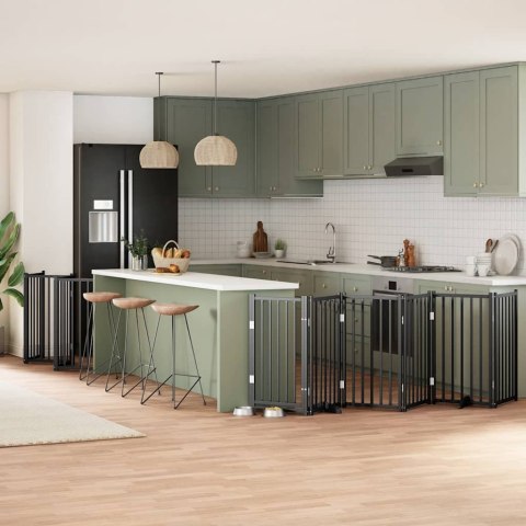 SKŁADANA BRAMKA DLA PSA Z DRZWIAMI 15 PANELI CZARNA 750CM