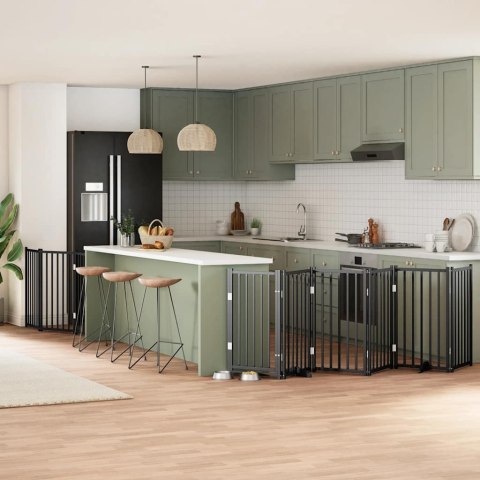 SKŁADANA BRAMKA DLA PSA Z DRZWIAMI 9 PANELI CZARNA 450CM