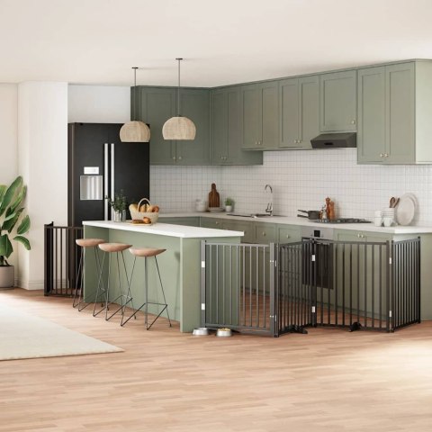 SKŁADANA BRAMKA DLA PSA Z DRZWIAMI 6 PANELI CZARNA 480CM