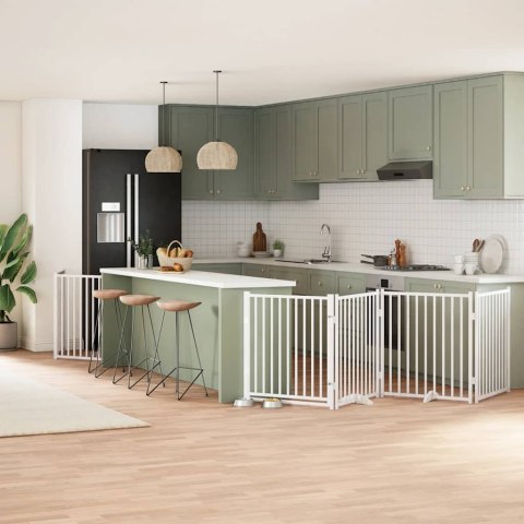 SKŁADANA BRAMKA DLA PSA Z DRZWIAMI 12 PANELI BIAŁA 960CM