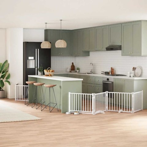 SKŁADANA BRAMKA DLA PSA Z DRZWIAMI 6 PANELI BIAŁA 480CM