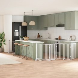 SKŁADANA BRAMKA DLA PSA Z DRZWIAMI 8 PANELI BIAŁA 640CM