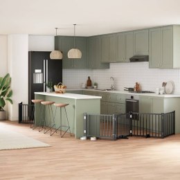 SKŁADANA BRAMKA DLA PSA Z DRZWIAMI 8 PANELI CZARNA 640CM