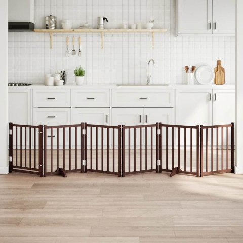 SKŁADANA BRAMKA DLA PSA Z DRZWIAMI 6 PANELI BRĄZOWA 300CM