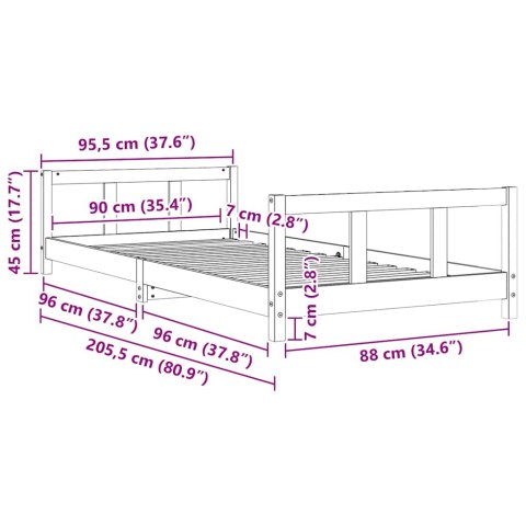 RAMA ŁÓŻKA DLA DZIECI 90X200CM DREWNO SOSNOWE