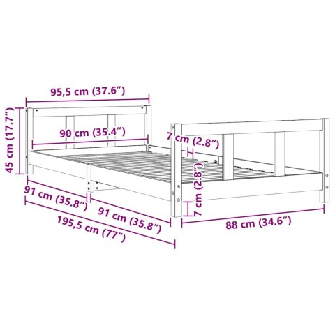 RAMA ŁÓŻKA DLA DZIECI BIAŁA 90X190CM DREWNO SOSNOWE