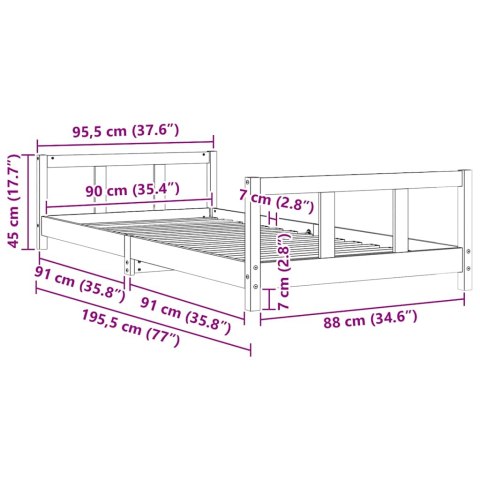 RAMA ŁÓŻKA DZIECIĘCEGO 90X190CM LITE DREWNO SOSNOWE