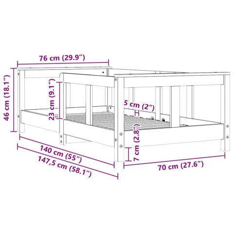 RAMA ŁÓŻKA DZIECIĘCEGO BIAŁA 70X140CM DREWNO SOSNOWE