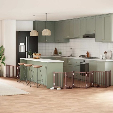 SKŁADANA BRAMKA DLA PSA Z DRZWIAMI 9 PANELI BRĄZOWA 450CM