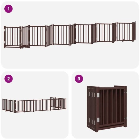 SKŁADANA BRAMKA DLA PSA Z DRZWIAMI 12 PANELI BRĄZOWA 600CM