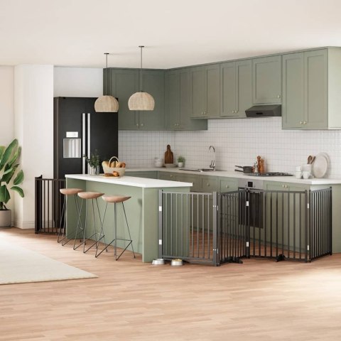 SKŁADANA BRAMKA DLA PSA Z DRZWIAMI 12 PANELI CZARNA 960CM