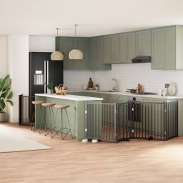 SKŁADANA BRAMKA DLA PSA Z DRZWIAMI 8 PANELI CZARNA 640CM